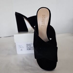 Schutz Callie Black Velvet‎ Crossover Heeled Sandals Women's 5.5B